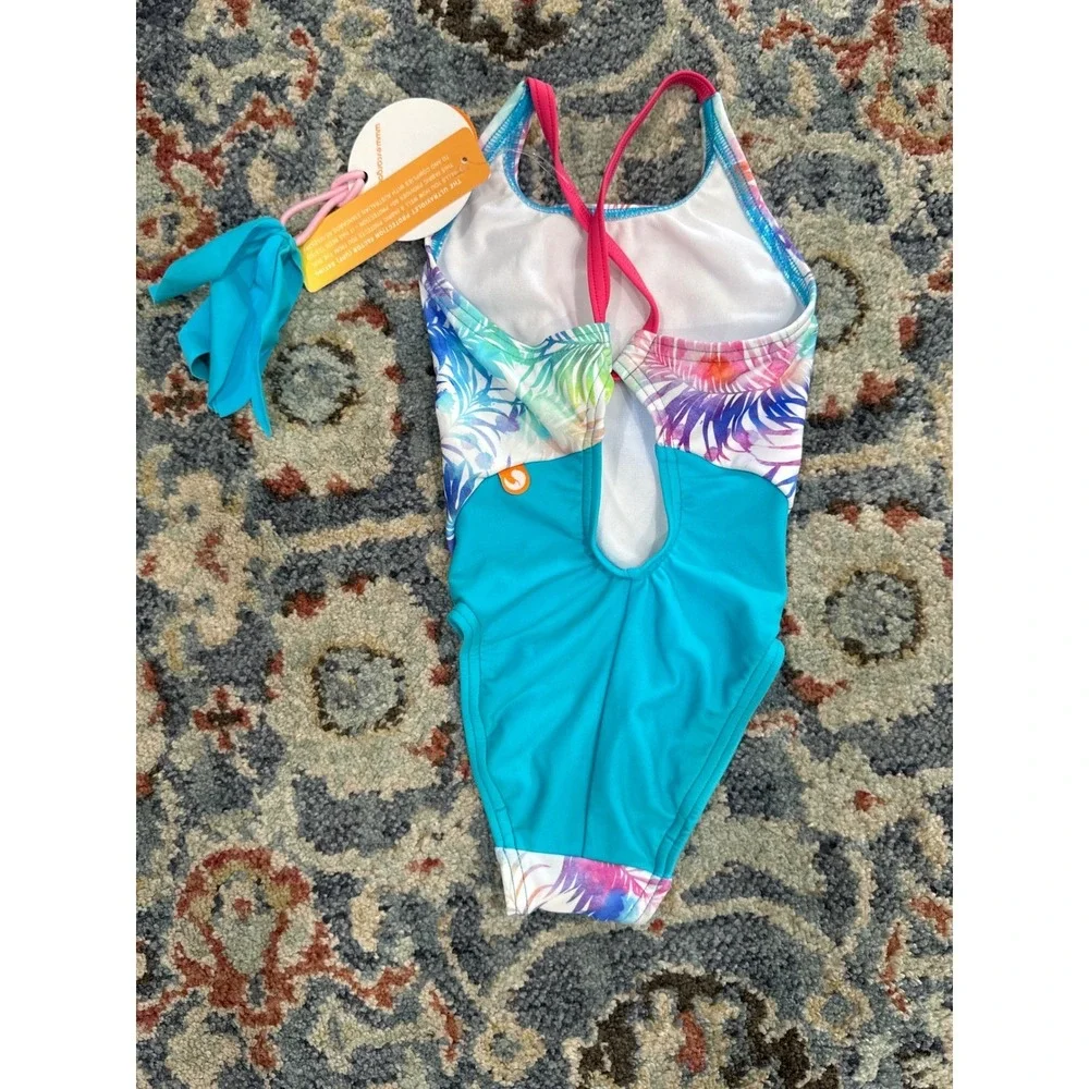 Escargot Swimsuit Girls 4 Multi Tropical Palm One Piece NWT‎